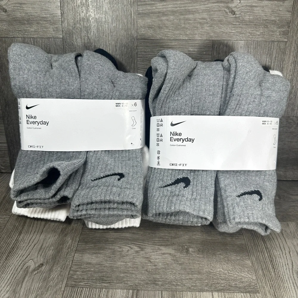 Nike Everyday Cushion Crew Socks Mens 8-12 Gray White, Black 12 Pairs NEW